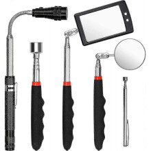 5pcs Magnetic Pick Up Tool Telescopable Magnetic Pick Up Tool Including 1.5/20lb Telescopic Magnet Square/round Inspection Mirror with Led And Flashli