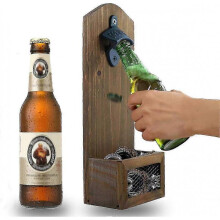 Bottle Opener, Wooden Bottle Opener, with Cap Catcher, Vintage Style, Wall Mount Bottle Opener for Home, Kitchen, Garden, Patio, Caravan, Indoors and