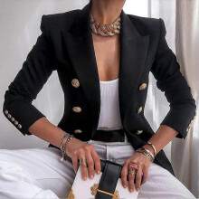 (XL, Black) Women's Suit Short Jacket Solid Color Business Commuter Jacket Daily Wear