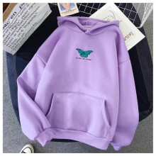 (S, Purple) Unisex Butterfly Printed Hoodie Fashion Winter Sweatshirt with Front Pocket