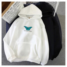 (M, White) Unisex Butterfly Printed Hoodie Fashion Winter Sweatshirt with Front Pocket