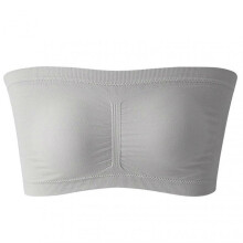 (M, Silver Grey) Strapless Padded Bralette Classic Layering Wireless Bra Detachable Pad for Women