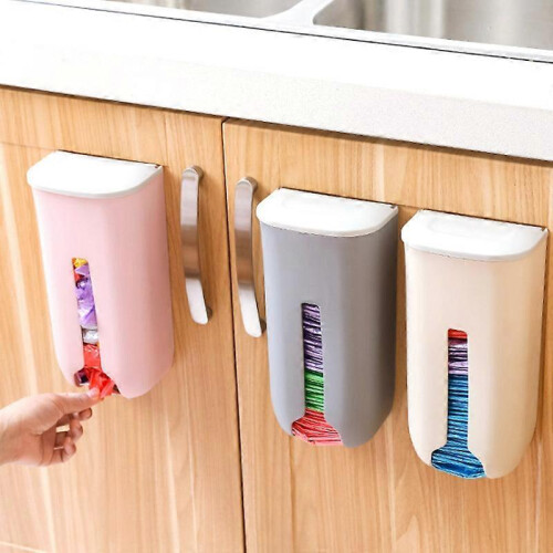 (Gray) Plastic Bag Dispenser Wall Mounted Grocery Garbage Trash Bag Organizer  Home 1