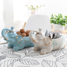 (353 Blue Dot) Exquisite Cute Resin Elephant Key Pen Holder Storage Box Desk Organizer Accessories