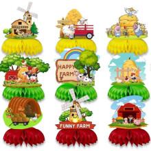 9 Pcs Centerpieces Table Decoration Farm Animals Honeycomb Toppers for Parties