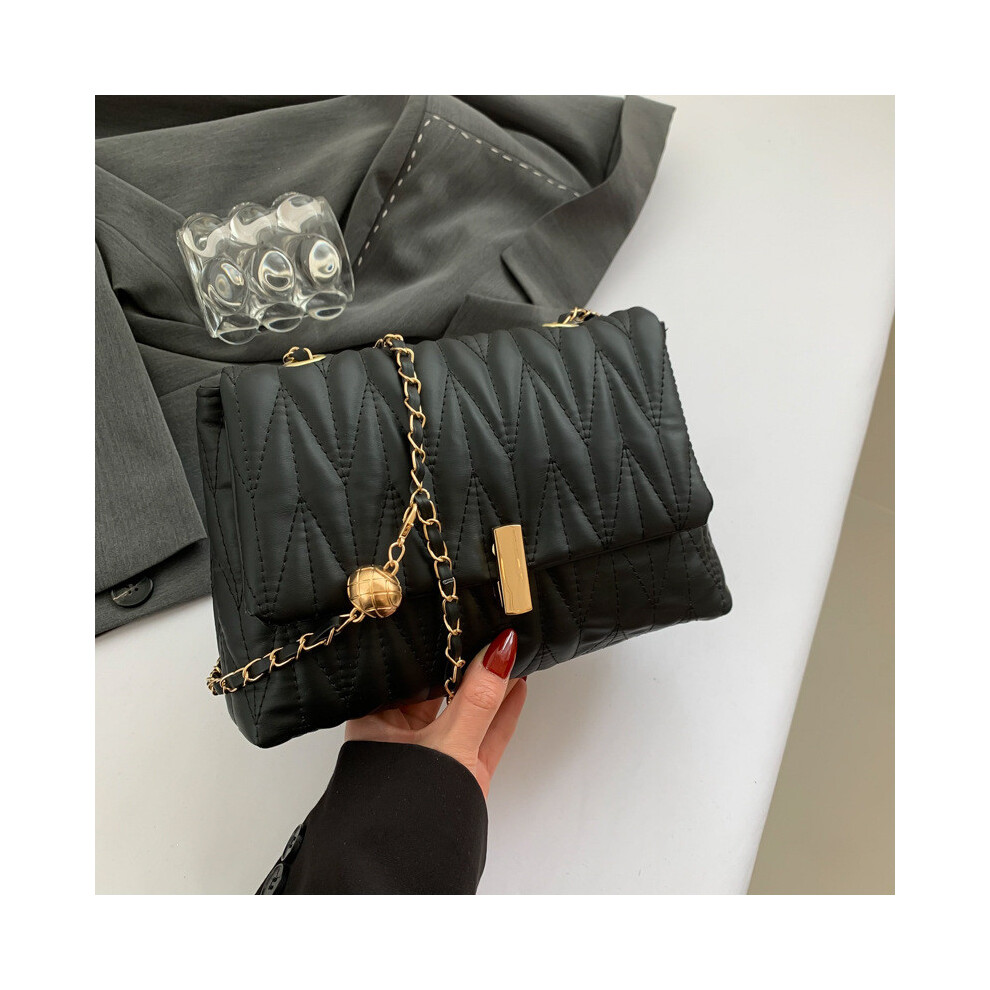 (Black) Versatile Pu Leather Quilted Chain Bag For Women Ideal For Trendy Fashion Street Style-image-OPC-PJ9DTPZ-NEW