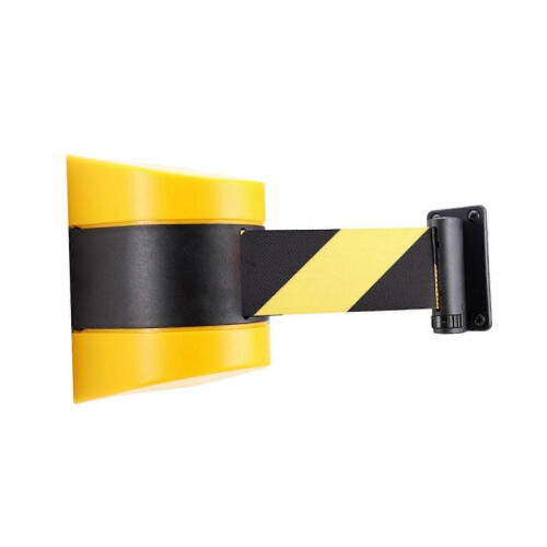 (5m Yellow) Fixed Wall Mount Retractable Belt Barrier, Retractable Barrier Belt, Automatic 1