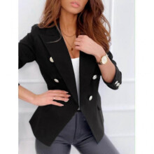 (S, Black B) Boucle blazer damen Women Business Attire Solid Color Long Sleeve Cardigan Top Jacket Coat Outwear