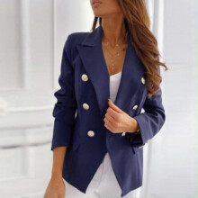 (M, Blue C) Boucle blazer damen Women Business Attire Solid Color Long Sleeve Cardigan Top Jacket Coat Outwear