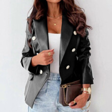 (M, Black A) Boucle blazer damen Women Business Attire Solid Color Long Sleeve Cardigan Top Jacket Coat Outwear