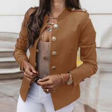 (XXXL, Coffee B) Boucle blazer damen Women Business Attire Solid Color Long Sleeve Cardigan Top Jacket Coat Outwear