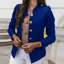 (XXXL, Blue B) Boucle blazer damen Women Business Attire Solid Color Long Sleeve Cardigan Top Jacket Coat Outwear