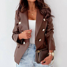 (XXL, Coffee A) Boucle blazer damen Women Business Attire Solid Color Long Sleeve Cardigan Top Jacket Coat Outwear