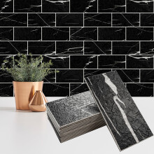 StyloVue 100 Pieces Peel and Stick Backsplash for Kitchen 3"""" x 6"""" PVC Subway Tile Upgraded Nero Marquina with White Grout Backsplash Stick on