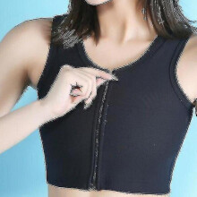 (Black, XL) Women Ice Silk Breathable Chest Binder Tomboy Lesbian Transgender Corset Tops Vest Front Zipper Short Bandage Breast Binder
