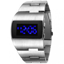 (silver blue) Fashion Led Digital Watch Men Nilitary Sports Watches Black Stainless Steel Big Wrist Multifunction Electronic Wristwatches Men