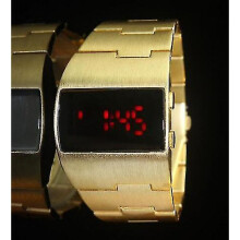 (gold red) Fashion Led Digital Watch Men Nilitary Sports Watches Black Stainless Steel Big Wrist Multifunction Electronic Wristwatches Men