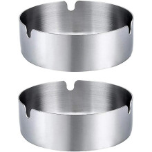 2 Pack Stainless Steel Ashtray, Windproof Round Cigarette Ashtray Set for Home
