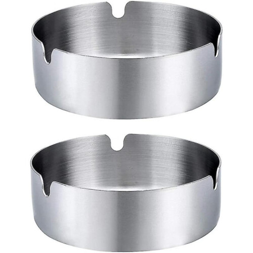 2 Pack Stainless Steel Ashtray, Windproof Round Cigarette Ashtray Set for Home