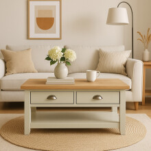 Coffee Table with Drawers Wooden Storage Modern Living Room Cream