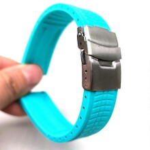 (24MM, Tiffany Blue) 20/22/24mm Rubber Folding Buckle Strap Extended Waterproof Sport Watch Band