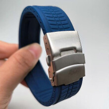 (24MM, Dark Blue) 20/22/24mm Rubber Folding Buckle Strap Extended Waterproof Sport Watch Band