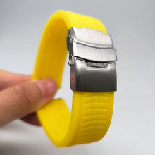 (22MM, Yellow) 20/22/24mm Rubber Folding Buckle Strap Extended Waterproof Sport Watch Band