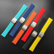 (20MM, Black) 20/22/24mm Rubber Folding Buckle Strap Extended Waterproof Sport Watch Band