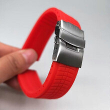 (20MM, Red) 20/22/24mm Rubber Folding Buckle Strap Extended Waterproof Sport Watch Band