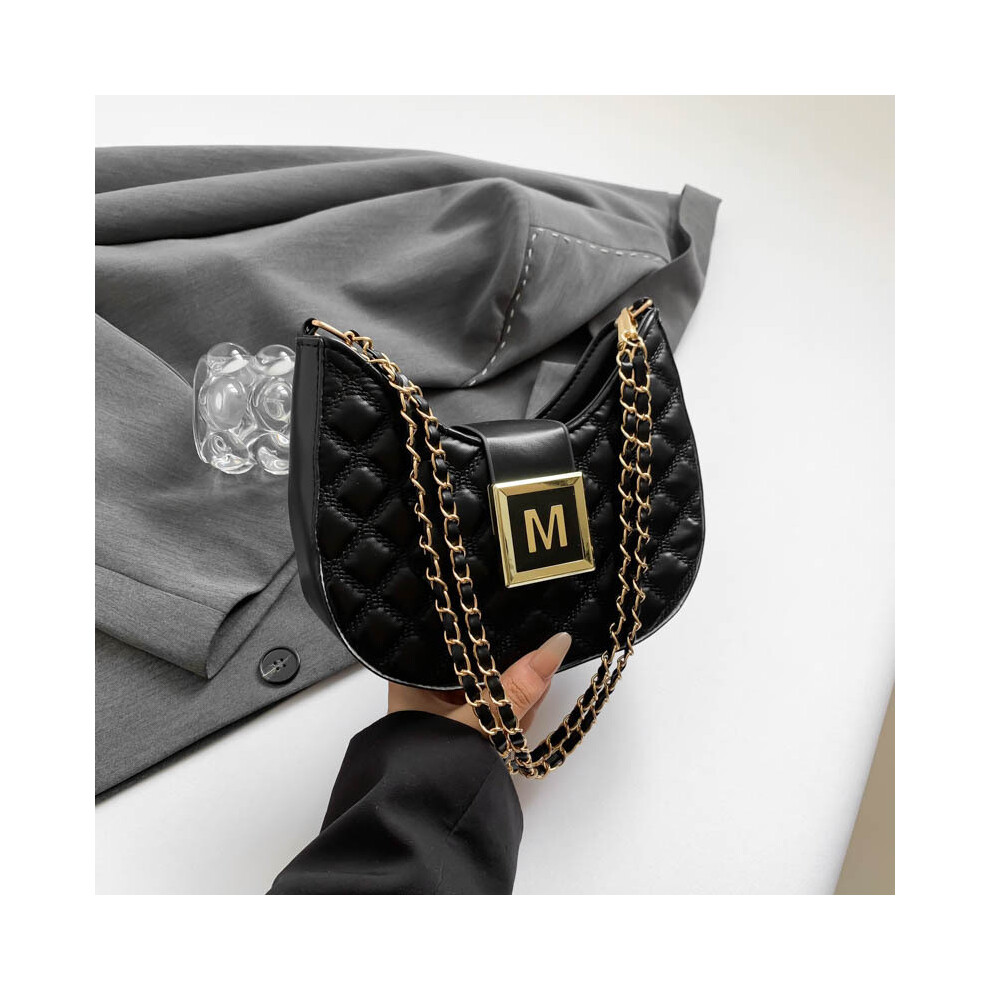 (Black) Contemporary Fashionable And New Moon Handbag Autumn Style Retro Commuter Bag Chain With Detail-image-OPC-PJ9FTFW-NEW