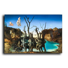 (as the picture, 40*60cm No Frame) Salvador Dali Swans Reflecting Elephants Canvas Painting Abstract Posters And Print Wall Art Picture Living Room Decor No Frame