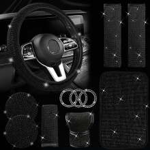 JINGSEN 11 stk. Bling biltilbeh?rss?t Bling biltilbeh?rss?t til kvinder Ratd?ksel til kvinder Universal Fit 15 Tommer Rhinestone Center Console C