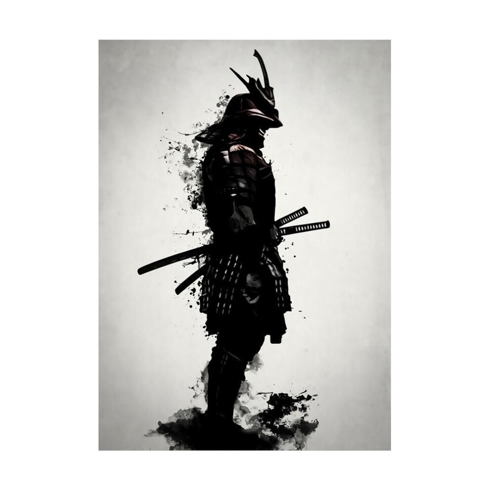(white, 50x70cm No Frame) Japanese Samurai Ink Art Canvas Painting Figure Portrait Poster Prints Living Room Bedroom Black White Abstract Wall Art Pictures Modern Home Decor