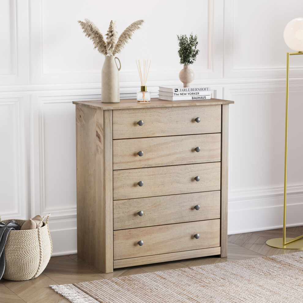 Panama 5 Drawer Chest Rustic Pine Bedroom Storage