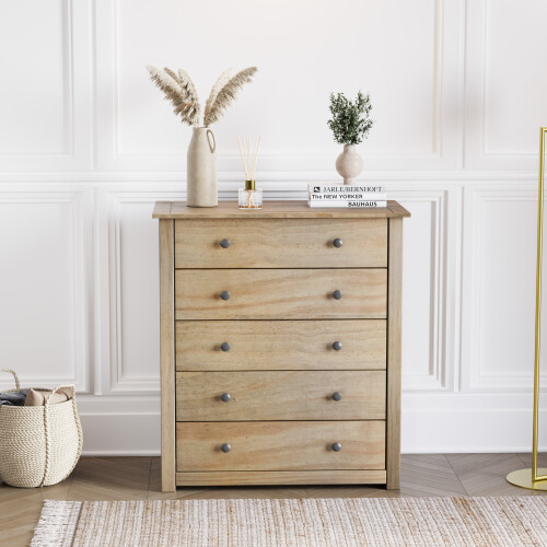 Vida Designs Panama 5 Drawer Chest Rustic Pine Bedroom Storage 1