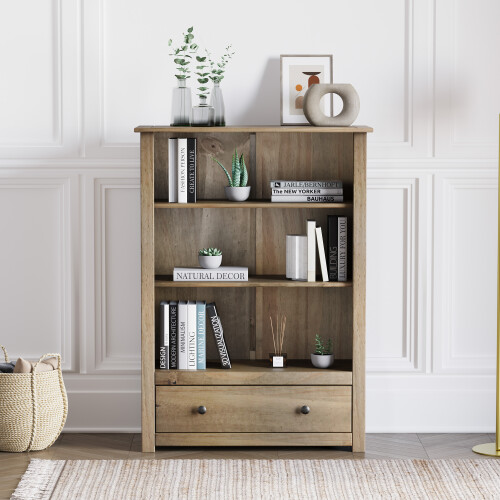 Vida Designs Panama 1 Drawer Bookcase Solid Pine Oak Finish 1