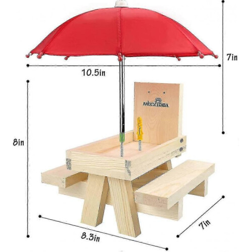 Squirrel Feeder Table with Umbrella, Wooden Squirrel Picnic Table Feeder, Durable Squirrel Feeder Corn Cob Holder 2