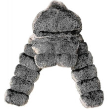 (Small, Dark Gray) Faux Fur Coat Women With Hood Cropped Bubble Coats Fleece Short Warm Jackets Plus Size Winter Coats For Women