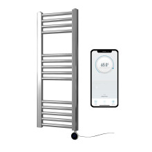 (300mm W x 800mm H) Chrome Electric Smart WiFi Controlled Heated Towel Rail Flat 7 Day Programmable Timer App Compatibility