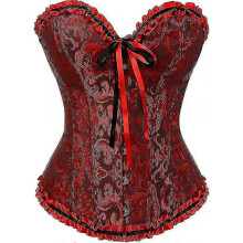 (L,Red and Black)Szivyshi Women's Overbust Sweetheart Lace Up Plastic Bones Corset Bustier Topnew For 2024new For 2024 Dg