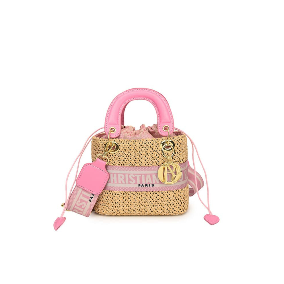 (, Small) One-Shoulder Straw Crossbody Versatile Handbag Pink