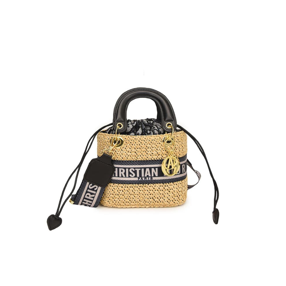 (Black, Small) One-Shoulder Straw Crossbody Versatile Handbag Pink,Black