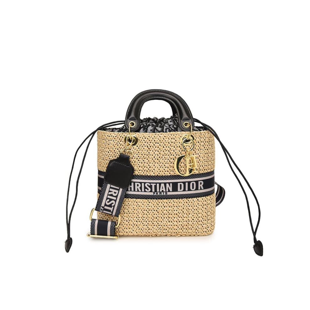 (Black, Large) One-Shoulder Straw Crossbody Versatile Handbag Pink,Black