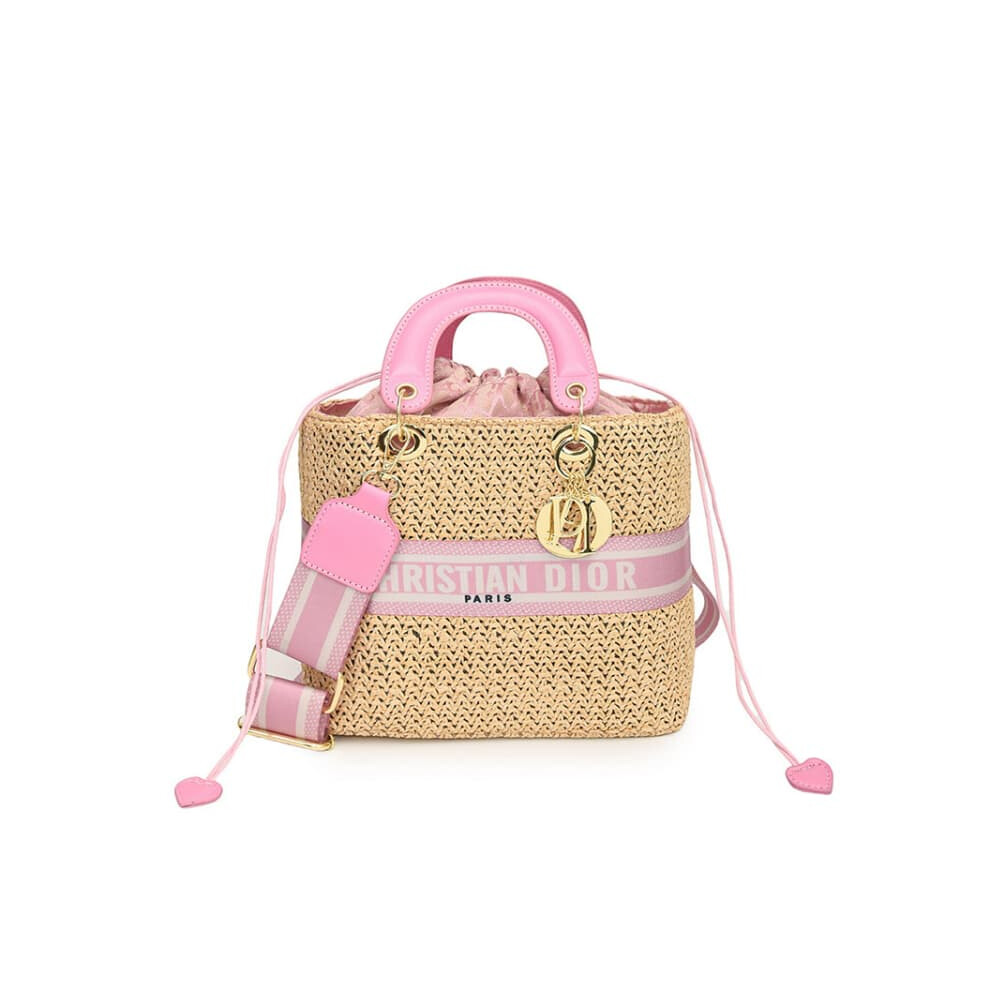 (, Large) One-Shoulder Straw Crossbody Versatile Handbag Pink