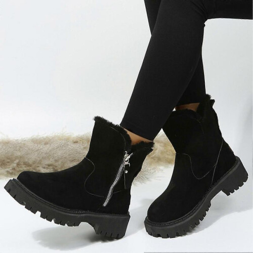 (Black, 41) Women's Large Size Snow Boots Lightweight Round Toe Platform Snow Shoes 2