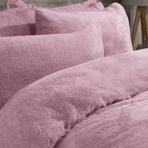 (Super King) Teddy Plain Duvet Cover and Pillowcase Set - Mauve 2