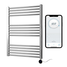 (600mm W x 800mm H ) Chrome Electric Smart WiFi Controlled Heated Towel Rail Flat 7 Day Programmable Timer App Compatibility
