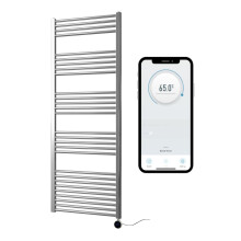 (600mm W x 1600mm H ) Chrome Electric Smart WiFi Controlled Heated Towel Rail Flat 7 Day Programmable Timer App Compatibility