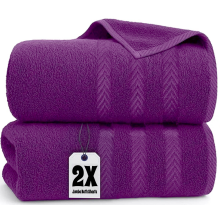 2X Large Jumbo Bath Sheet (90 x 150 cm) Egyptian Cotton XL Bath Towels 600GSM (Purple)
