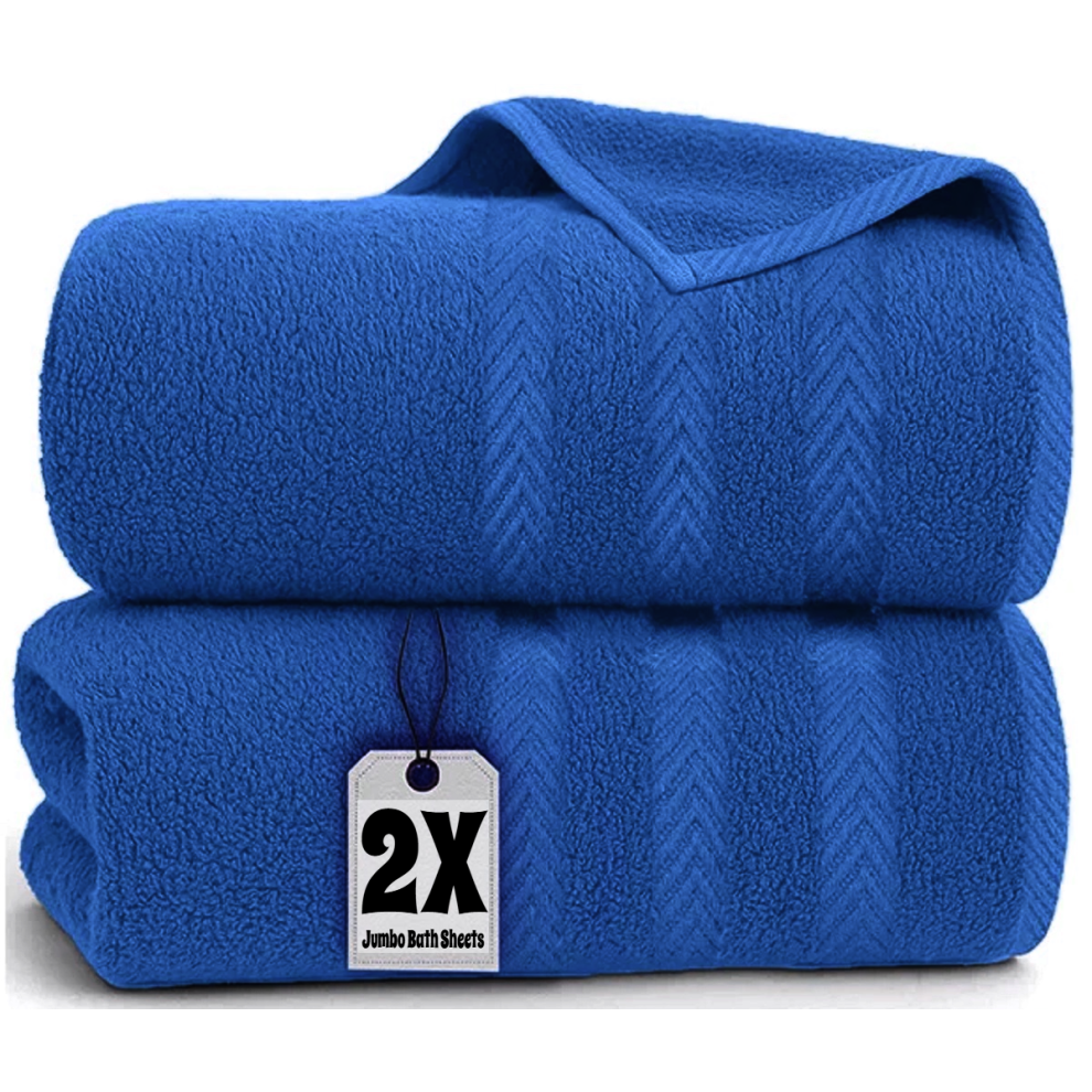 2X Large Jumbo Bath Sheet (90 x 150 cm) Egyptian Cotton XL Bath Towels 600GSM (Blue)-image-OPC-PJ9GMD9-NEW